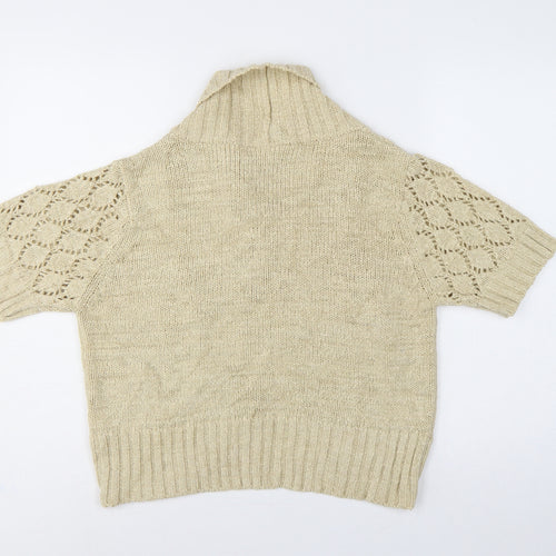 Bhs Women Ivory Size 16 Open Knit Roll Neck Short Sleeve Cardigan