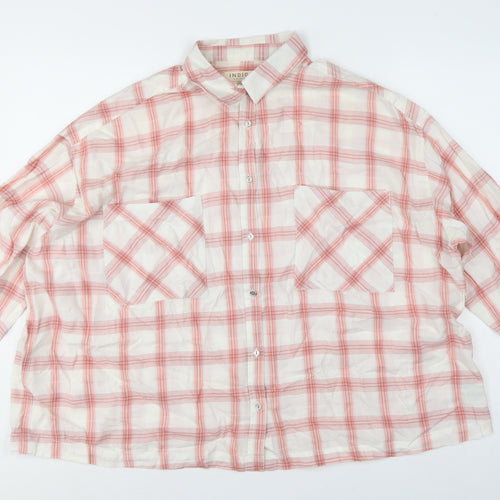 Marks and Spencer Women Pink Check Cotton Blend Button-Up Shirt UK 14