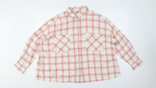 Marks and Spencer Women Pink Check Cotton Blend Button-Up Shirt UK 14