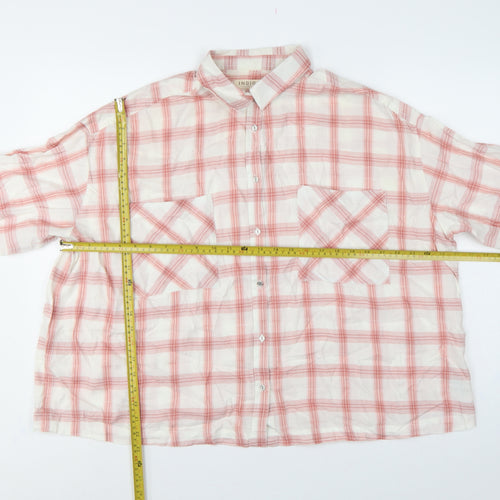 Marks and Spencer Women Pink Check Cotton Blend Button-Up Shirt UK 14