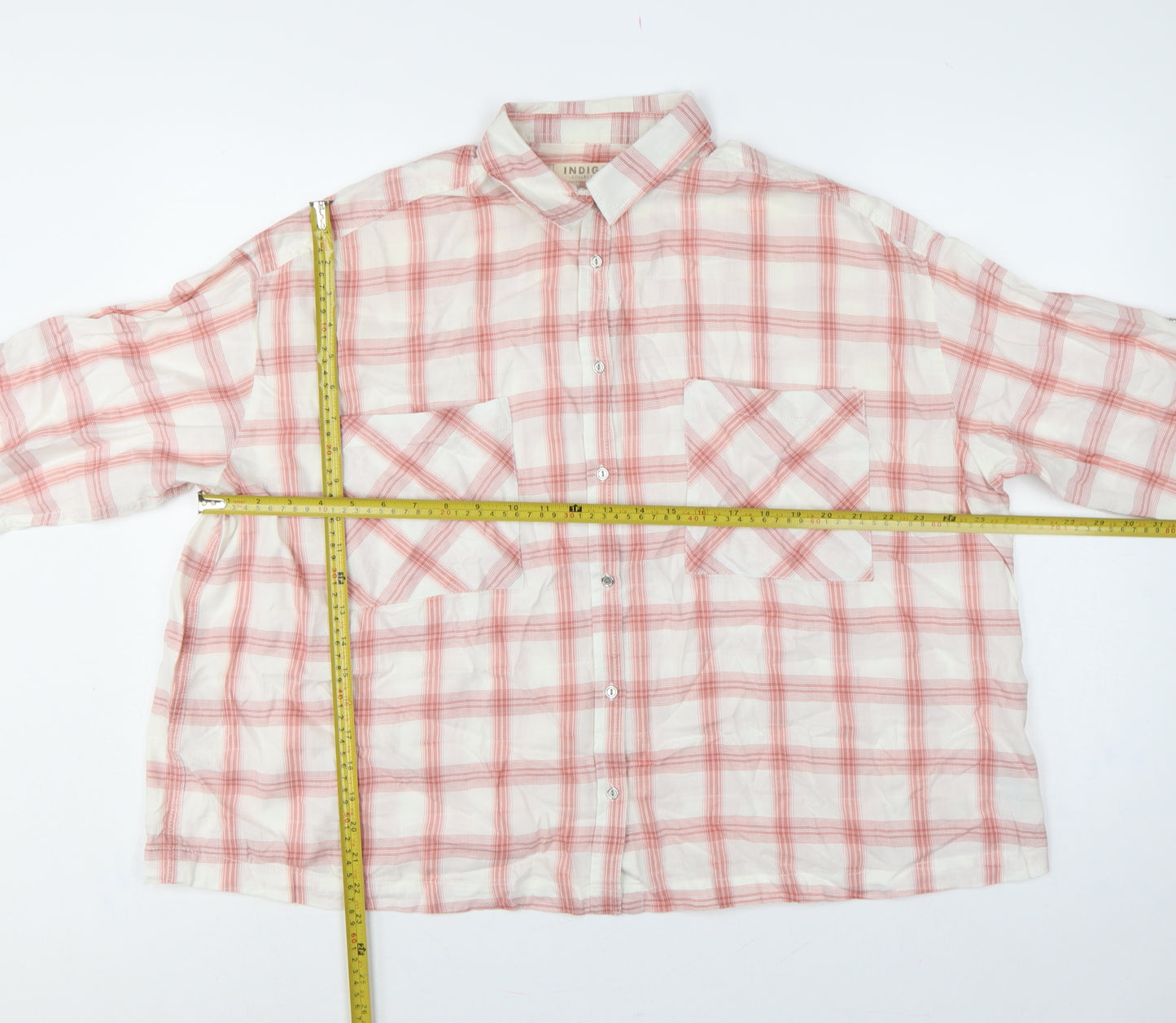 Marks and Spencer Women Pink Check Cotton Blend Button-Up Shirt UK 14