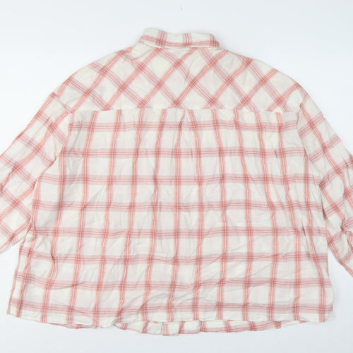 Marks and Spencer Women Pink Check Cotton Blend Button-Up Shirt UK 14