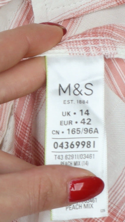 Marks and Spencer Women Pink Check Cotton Blend Button-Up Shirt UK 14