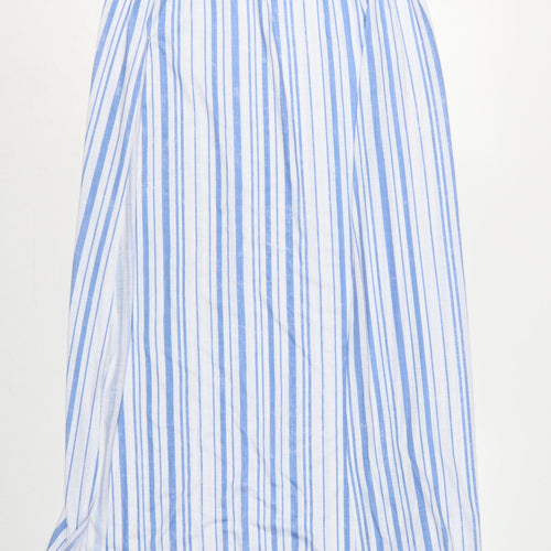 ASOS Women Blue White Stripe High Rise Long A-Line Skirt UK 8