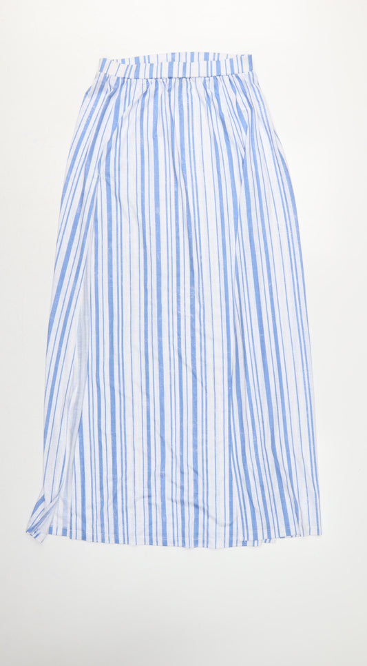 ASOS Women Blue White Stripe High Rise Long A-Line Skirt UK 8