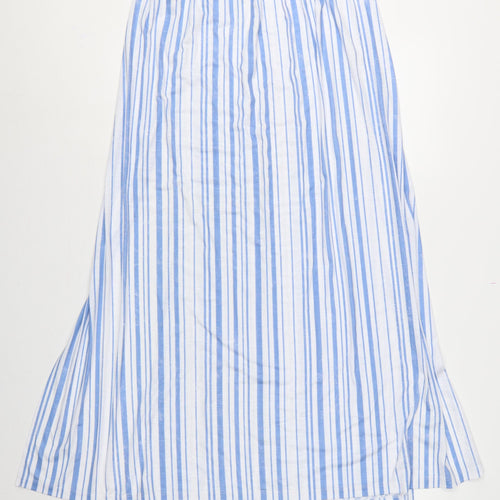 ASOS Women Blue White Stripe High Rise Long A-Line Skirt UK 8
