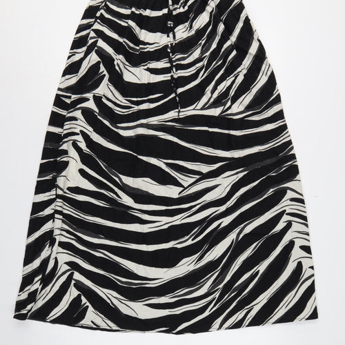 H&M Women Black Zebra Print Linen Blend Midi A-Line Skirt Size S