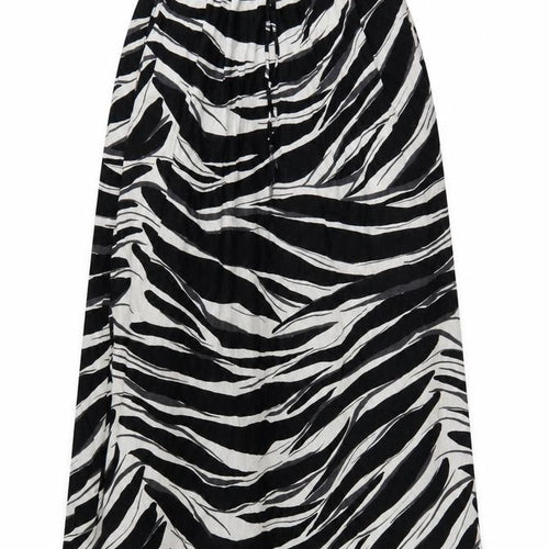 H&M Women Black Zebra Print Linen Blend Midi A-Line Skirt Size S