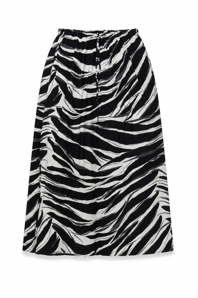 H&M Women Black Zebra Print Linen Blend Midi A-Line Skirt Size S