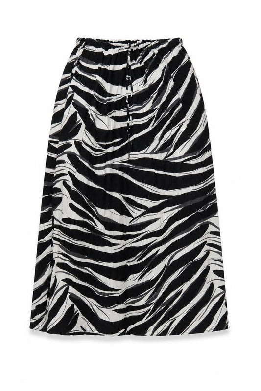 H&M Women Black Zebra Print Linen Blend Midi A-Line Skirt Size S