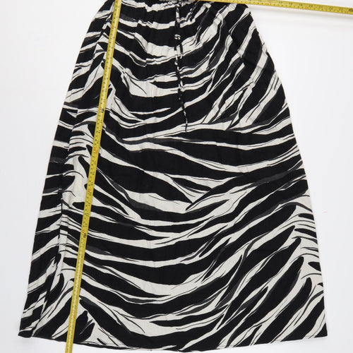 H&M Women Black Zebra Print Linen Blend Midi A-Line Skirt Size S