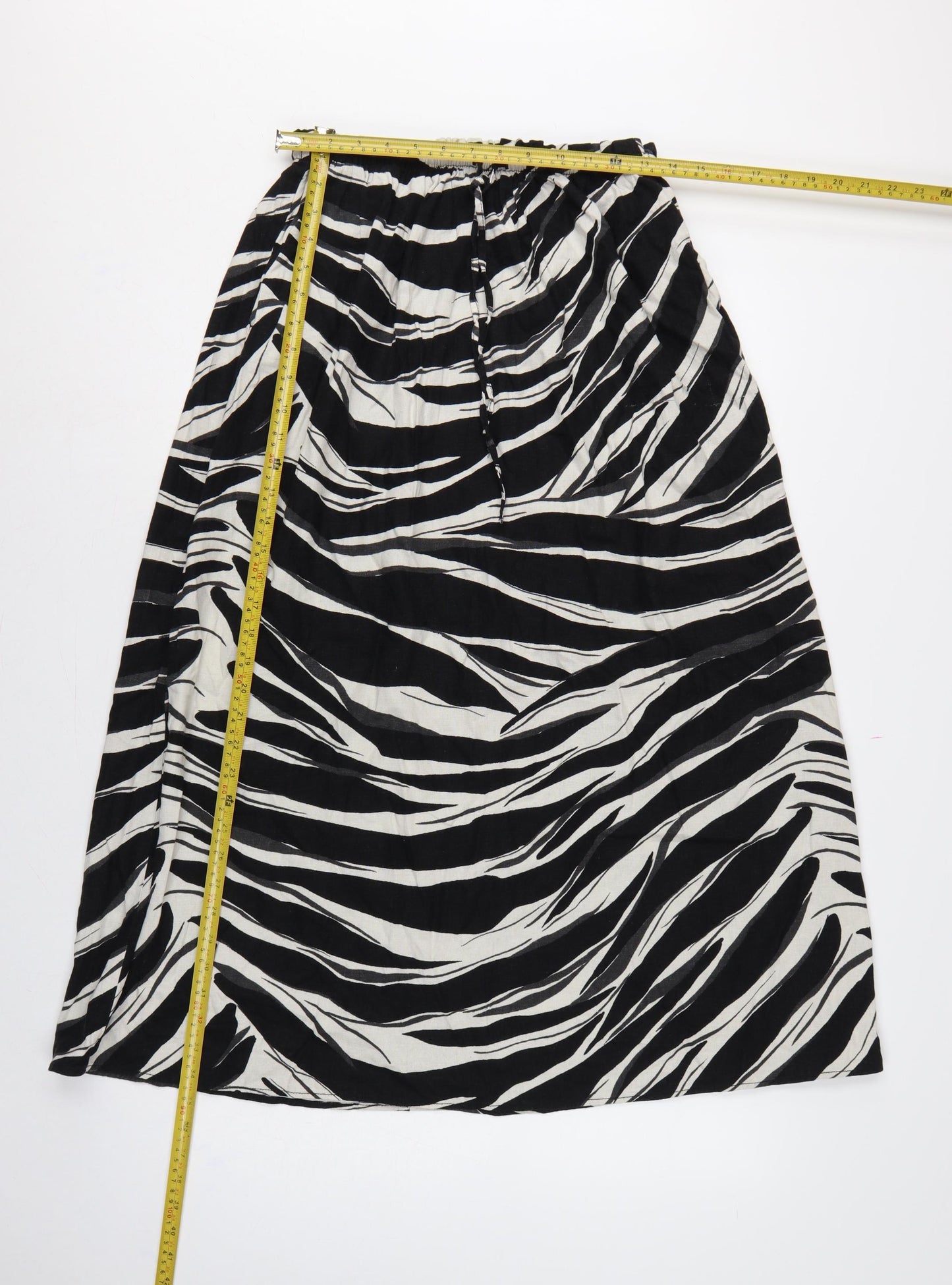 H&M Women Black Zebra Print Linen Blend Midi A-Line Skirt Size S