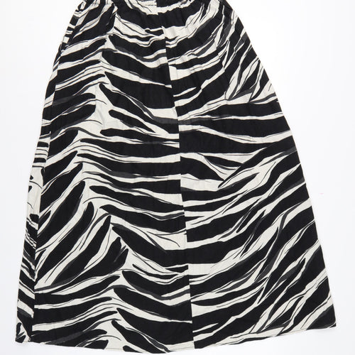 H&M Women Black Zebra Print Linen Blend Midi A-Line Skirt Size S