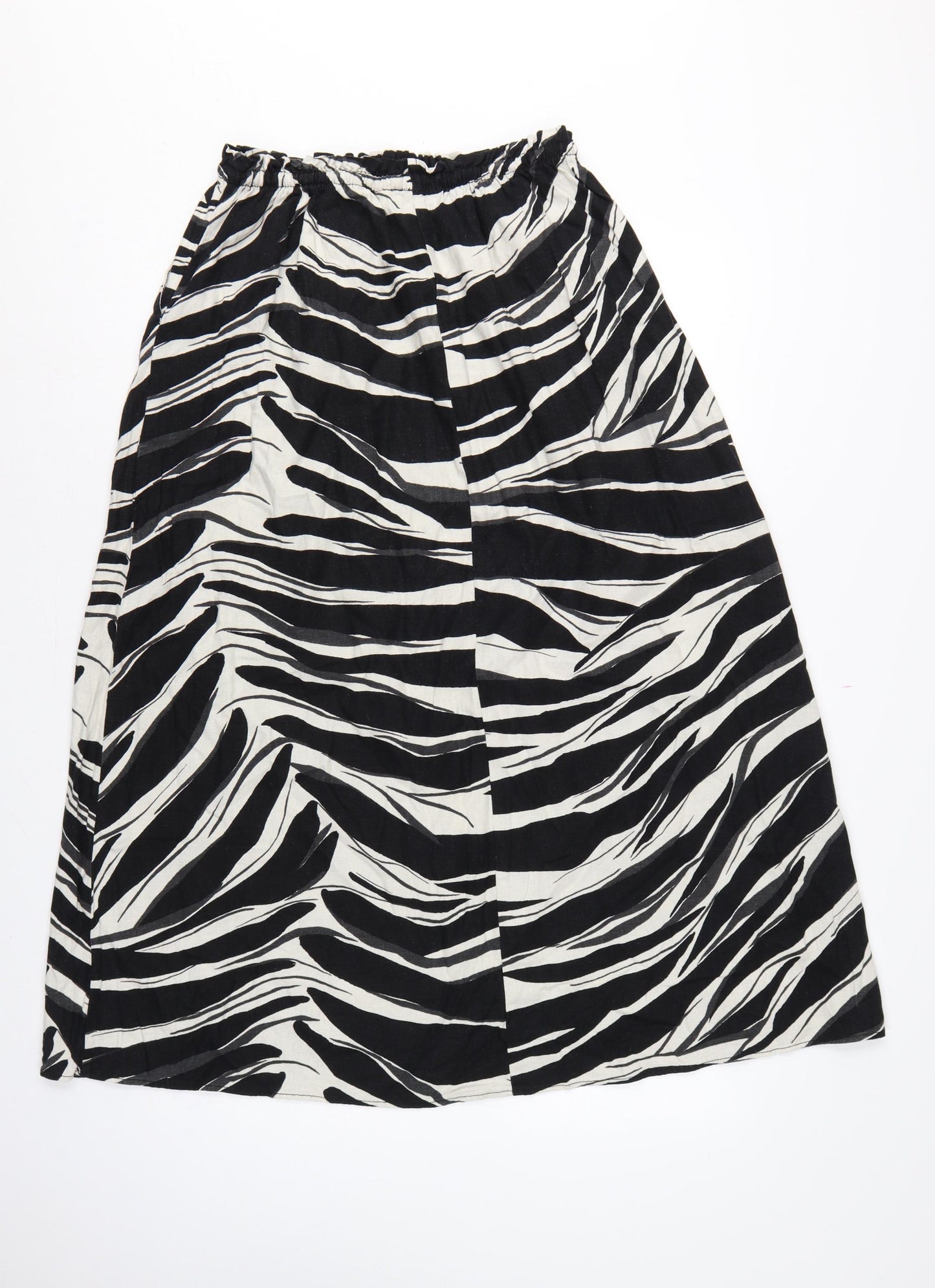 H&M Women Black Zebra Print Linen Blend Midi A-Line Skirt Size S