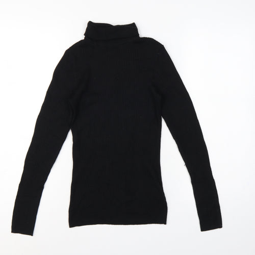 Hobbs Women Black M Merino Wool Ribbed Roll Neck Pullover Jumper