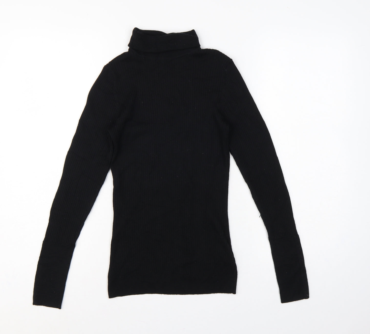 Hobbs Women Black M Merino Wool Ribbed Roll Neck Pullover Jumper