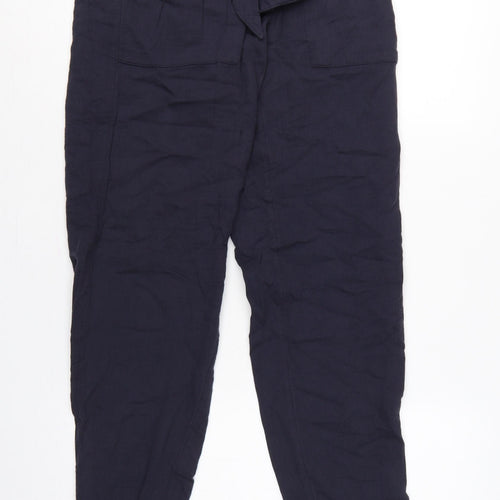Marks & Spencer Women Navy UK 8 Paperbag Tapered Linen Blend Trousers