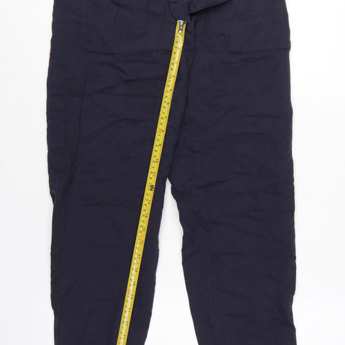 Marks & Spencer Women Navy UK 8 Paperbag Tapered Linen Blend Trousers