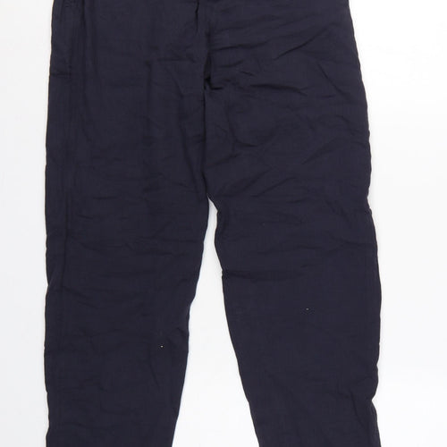 Marks & Spencer Women Navy UK 8 Paperbag Tapered Linen Blend Trousers