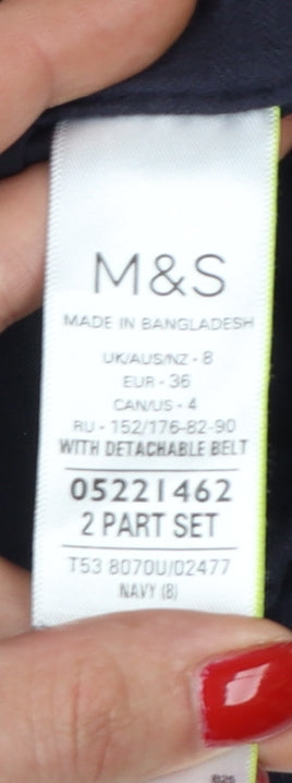 Marks & Spencer Women Navy UK 8 Paperbag Tapered Linen Blend Trousers