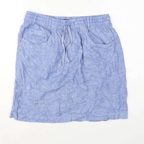M&S Women Blue UK 14 Linen Lyocell Drawstring Knee Length Skirt