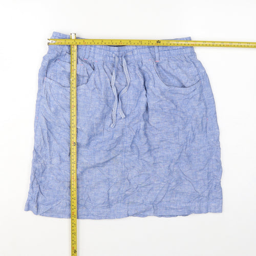 M&S Women Blue UK 14 Linen Lyocell Drawstring Knee Length Skirt