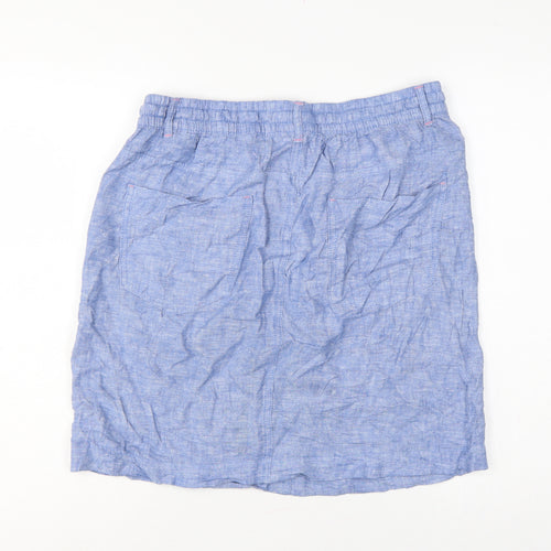 M&S Women Blue UK 14 Linen Lyocell Drawstring Knee Length Skirt