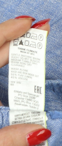 M&S Women Blue UK 14 Linen Lyocell Drawstring Knee Length Skirt