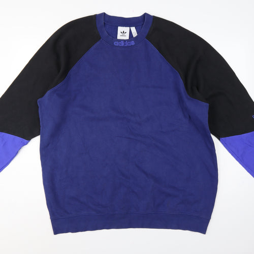 Adidas Originals Men’s Blue Black Colour Block Fleece Sweatshirt XL Pullover