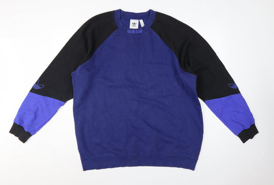 Adidas Originals Men’s Blue Black Colour Block Fleece Sweatshirt XL Pullover