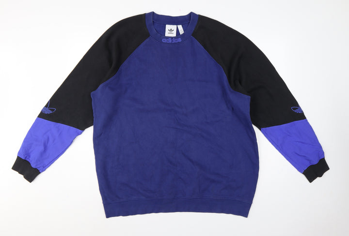 Adidas Originals Men’s Blue Black Colour Block Fleece Sweatshirt XL Pullover