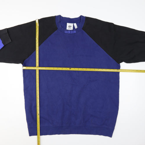 Adidas Originals Men’s Blue Black Colour Block Fleece Sweatshirt XL Pullover