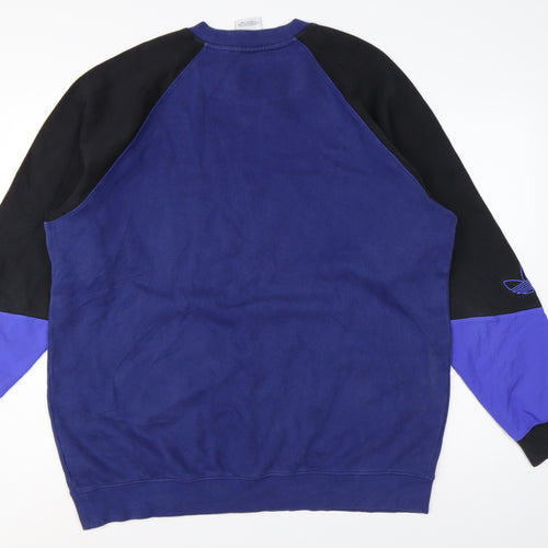 Adidas Originals Men’s Blue Black Colour Block Fleece Sweatshirt XL Pullover