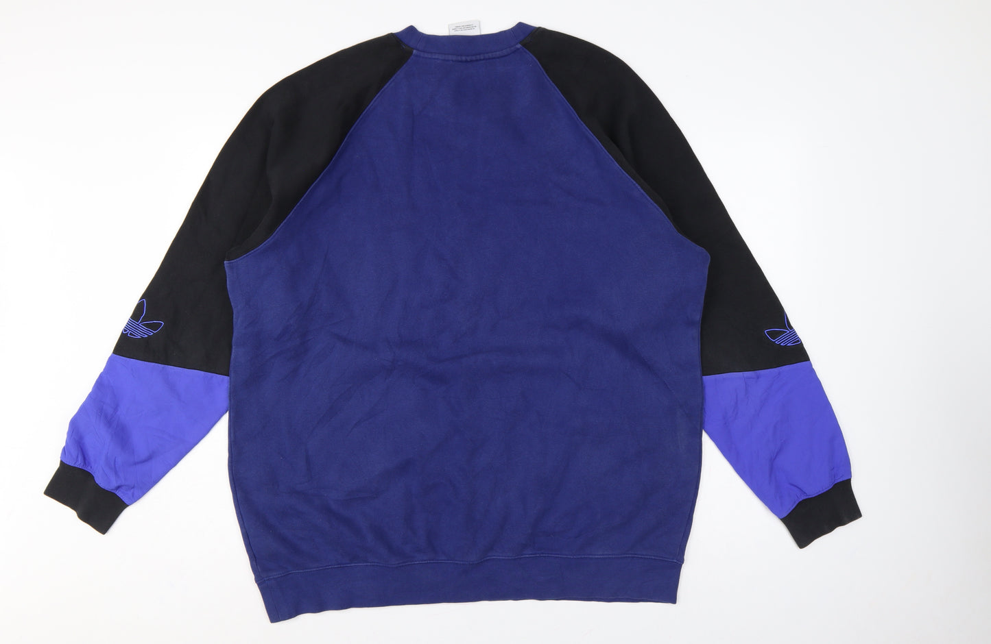 Adidas Originals Men’s Blue Black Colour Block Fleece Sweatshirt XL Pullover