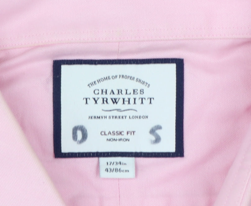 Charles Tyrwhitt Men's Pink 17 Classic Fit Non-Iron Cotton Dress Shirt
