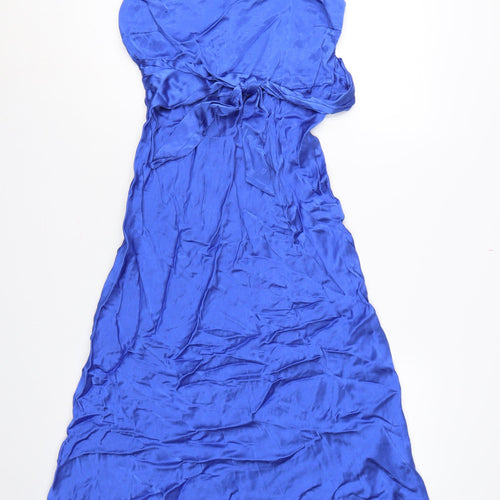 Marks & Spencer Women Blue UK 8 Long A-Line Tie Waist Maxi Dress