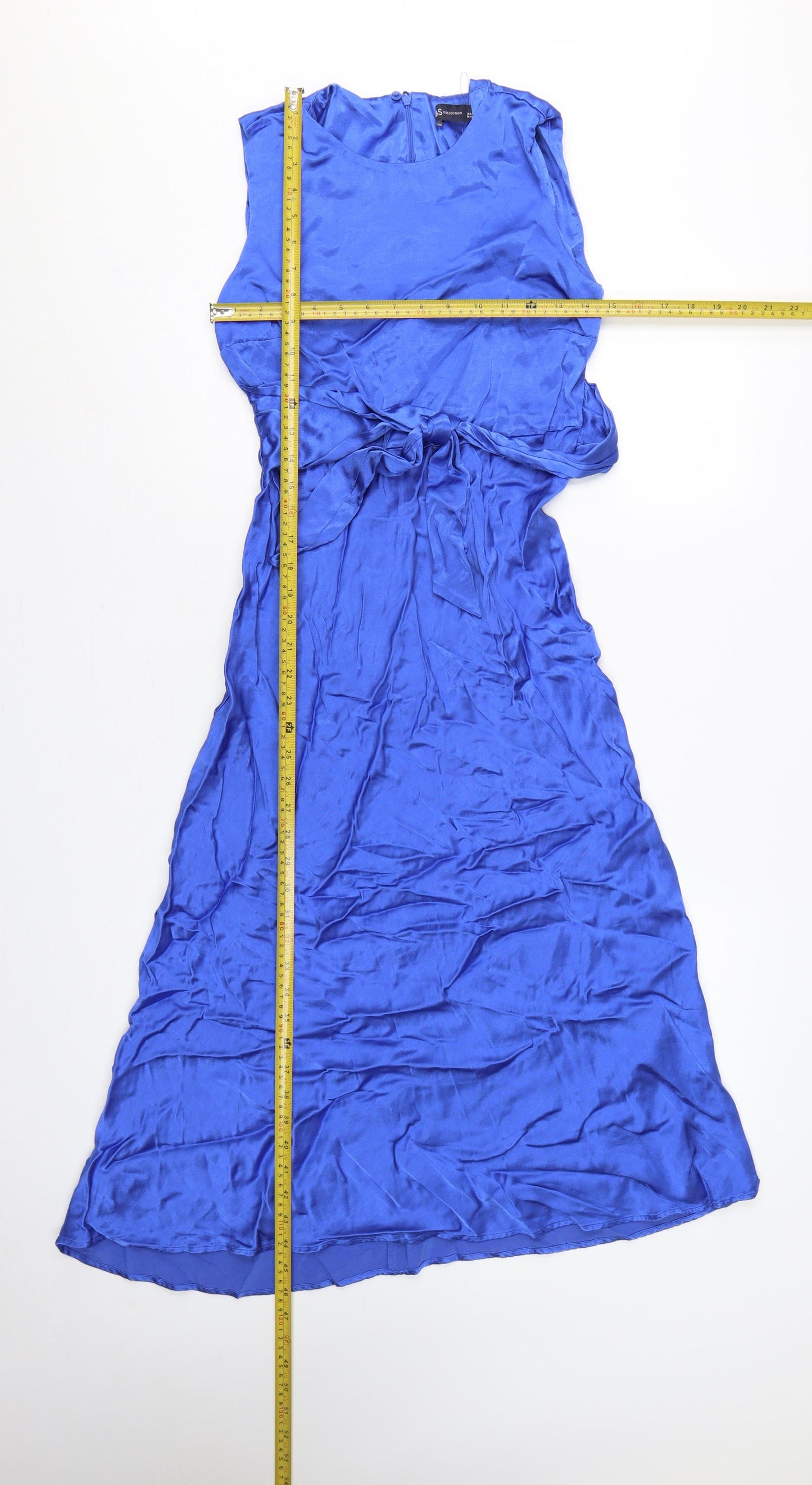 Marks & Spencer Women Blue UK 8 Long A-Line Tie Waist Maxi Dress
