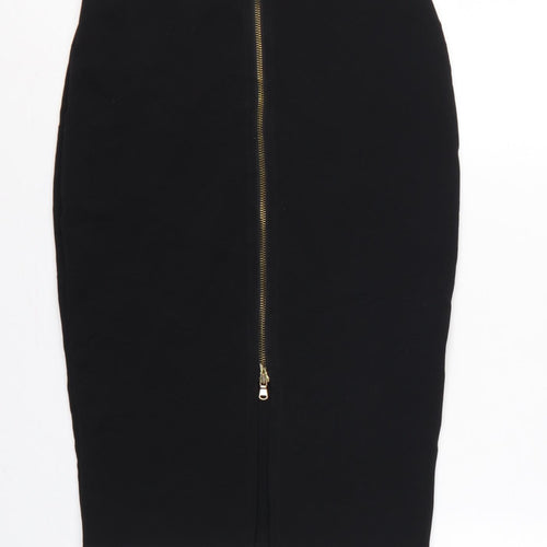 River Island Women Black UK 8 Midi Pencil Skirt Gold Zip Stretch