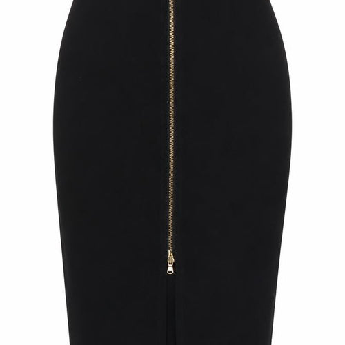 River Island Women Black UK 8 Midi Pencil Skirt Gold Zip Stretch