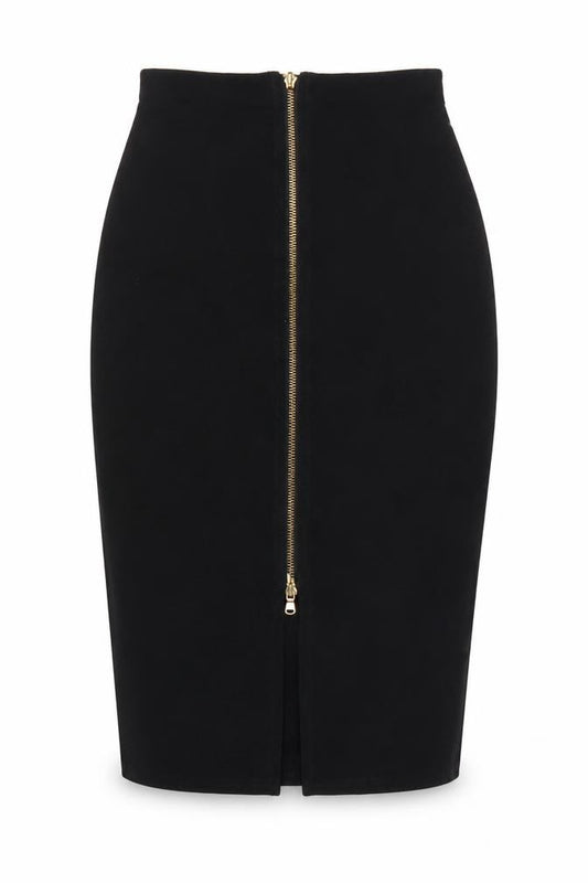 River Island Women Black UK 8 Midi Pencil Skirt Gold Zip Stretch
