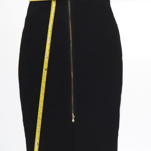 River Island Women Black UK 8 Midi Pencil Skirt Gold Zip Stretch