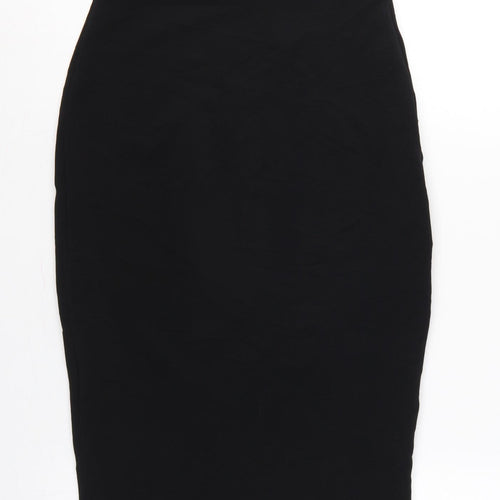River Island Women Black UK 8 Midi Pencil Skirt Gold Zip Stretch