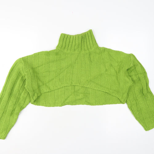 ASOS Design Women Green UK 10 Chunky Knit High Neck Cropped Jumper
