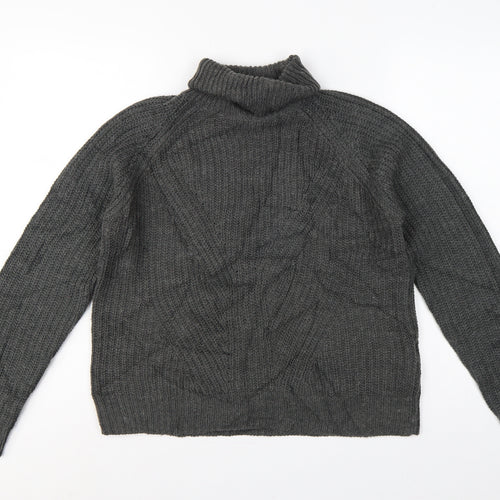 Jacqueline de Yong Women Grey S Cable Knit Roll Neck Jumper