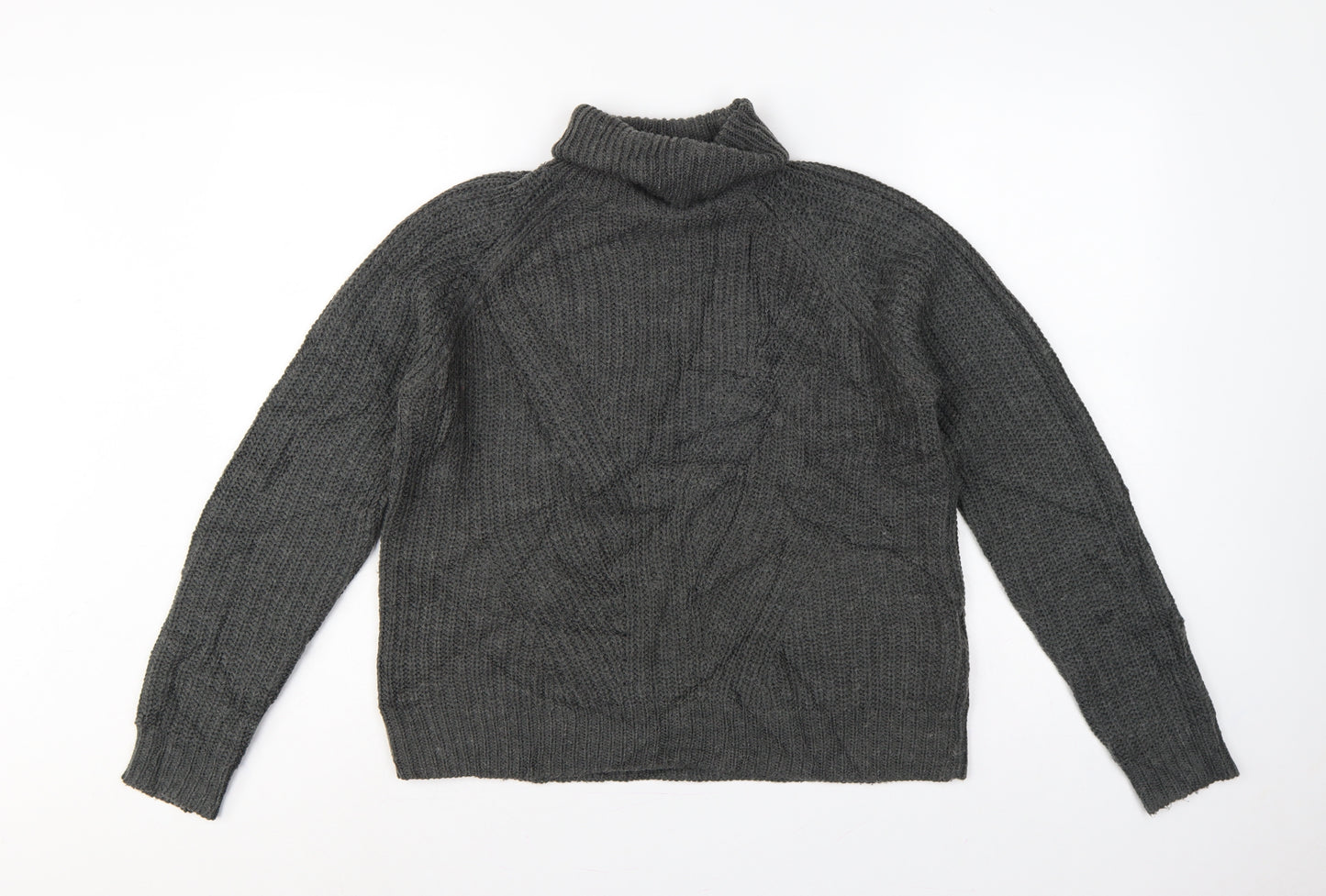 Jacqueline de Yong Women Grey S Cable Knit Roll Neck Jumper