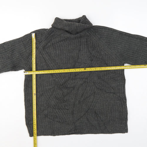 Jacqueline de Yong Women Grey S Cable Knit Roll Neck Jumper