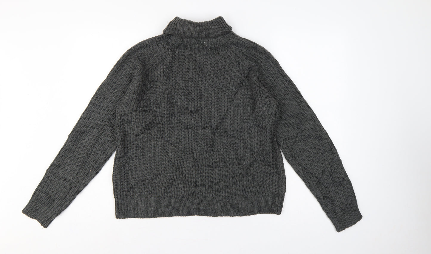 Jacqueline de Yong Women Grey S Cable Knit Roll Neck Jumper