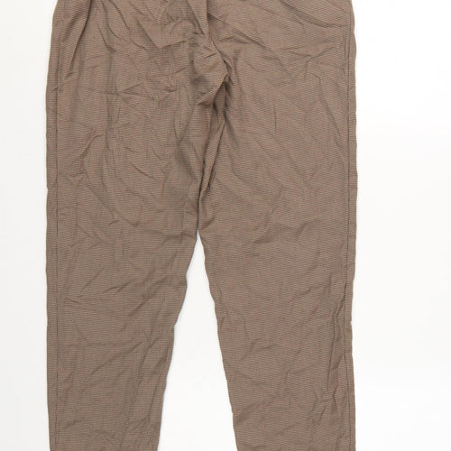 Mango Women Brown Check Paperbag Tie Waist Tapered Trousers Size M