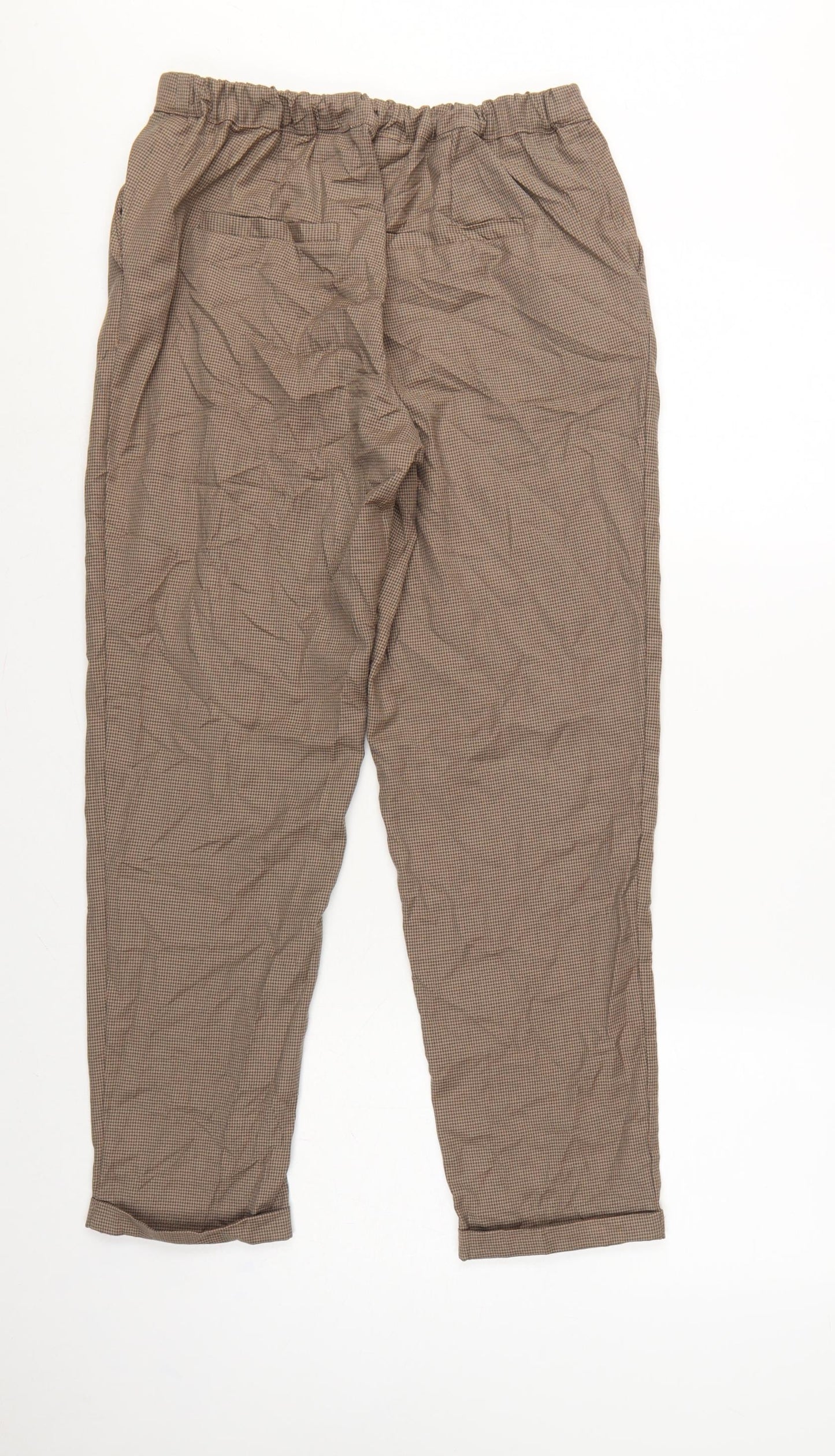 Mango Women Brown Check Paperbag Tie Waist Tapered Trousers Size M
