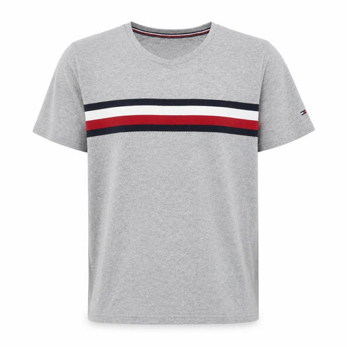 Tommy Hilfiger Men Grey L V-Neck Stripe Logo T-Shirt